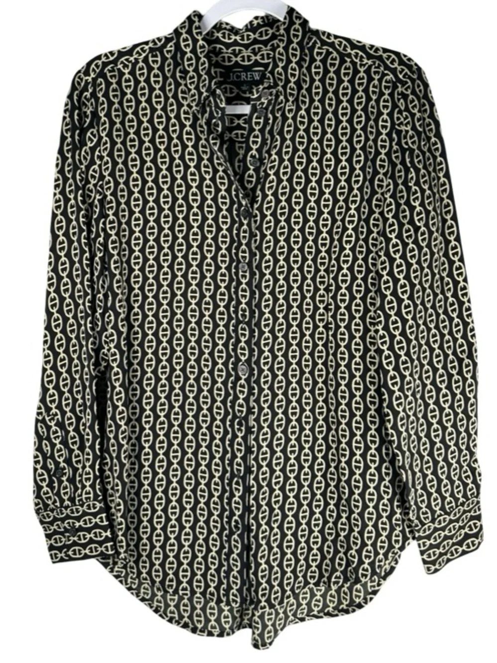 J. Crew Black Gold Chain Print Viscose Twill Button Up Shirt Women’s Size Small
